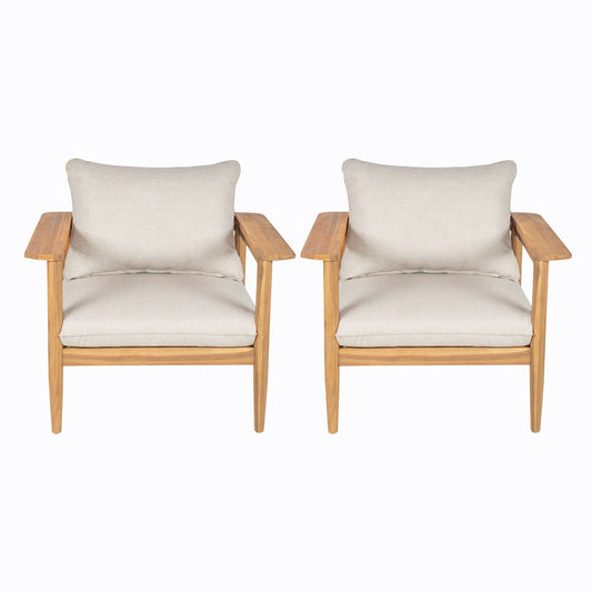Terassi - Outdoor Lounge Chair (Set of 2) With Cushions - Beige / Light Teak Noble House