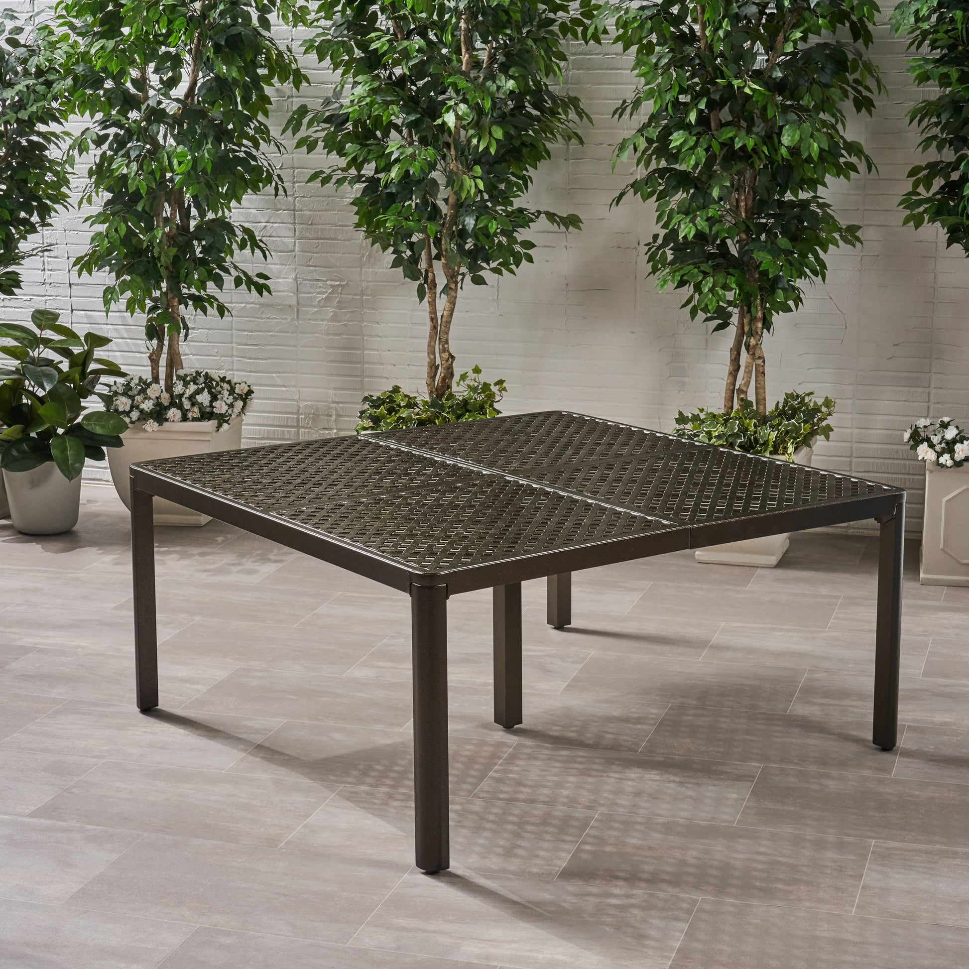 Outdoor Modern Aluminum Dining Table With Woven Accents Noble House