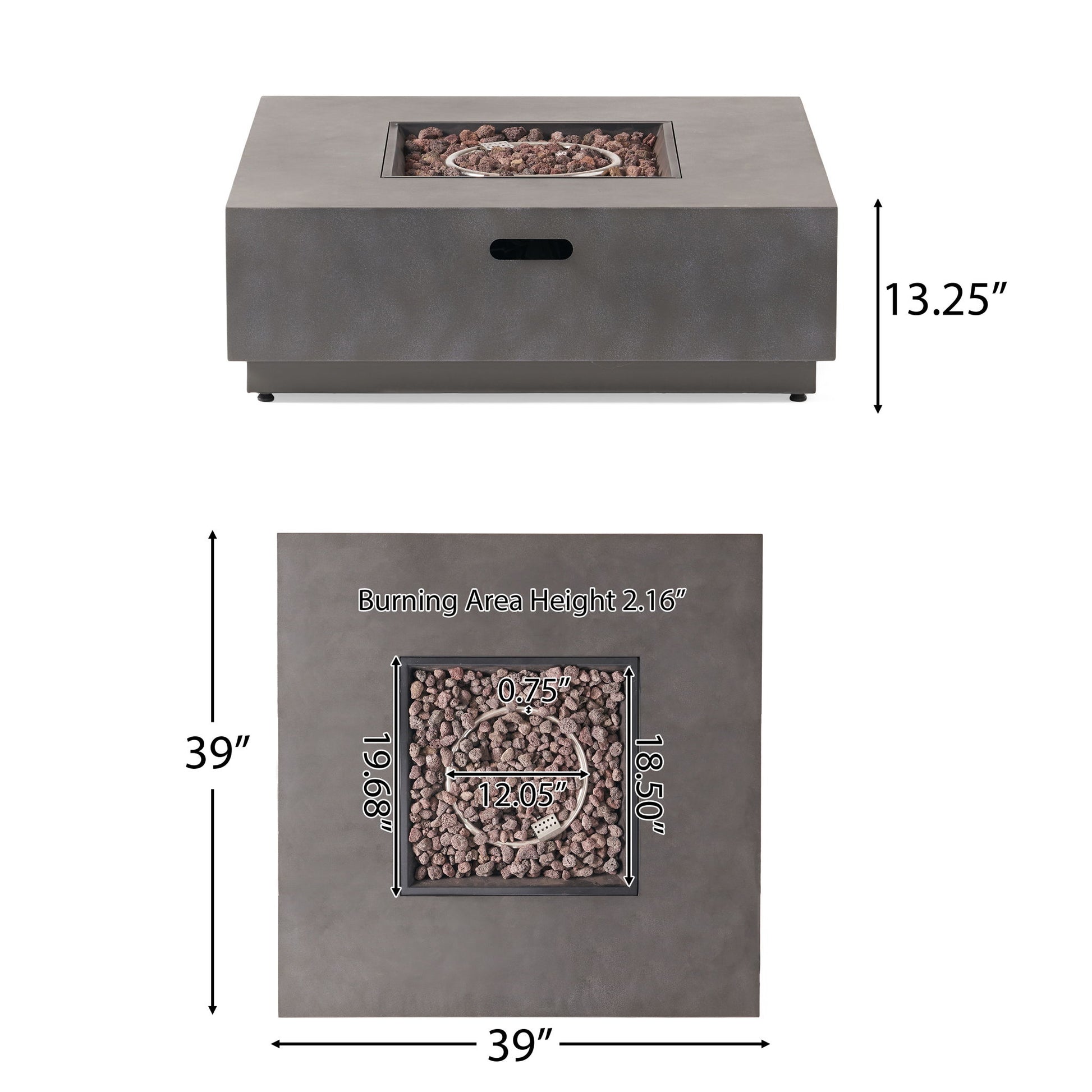 Modern Square Fire Pit With 50,000 Btu Noble House