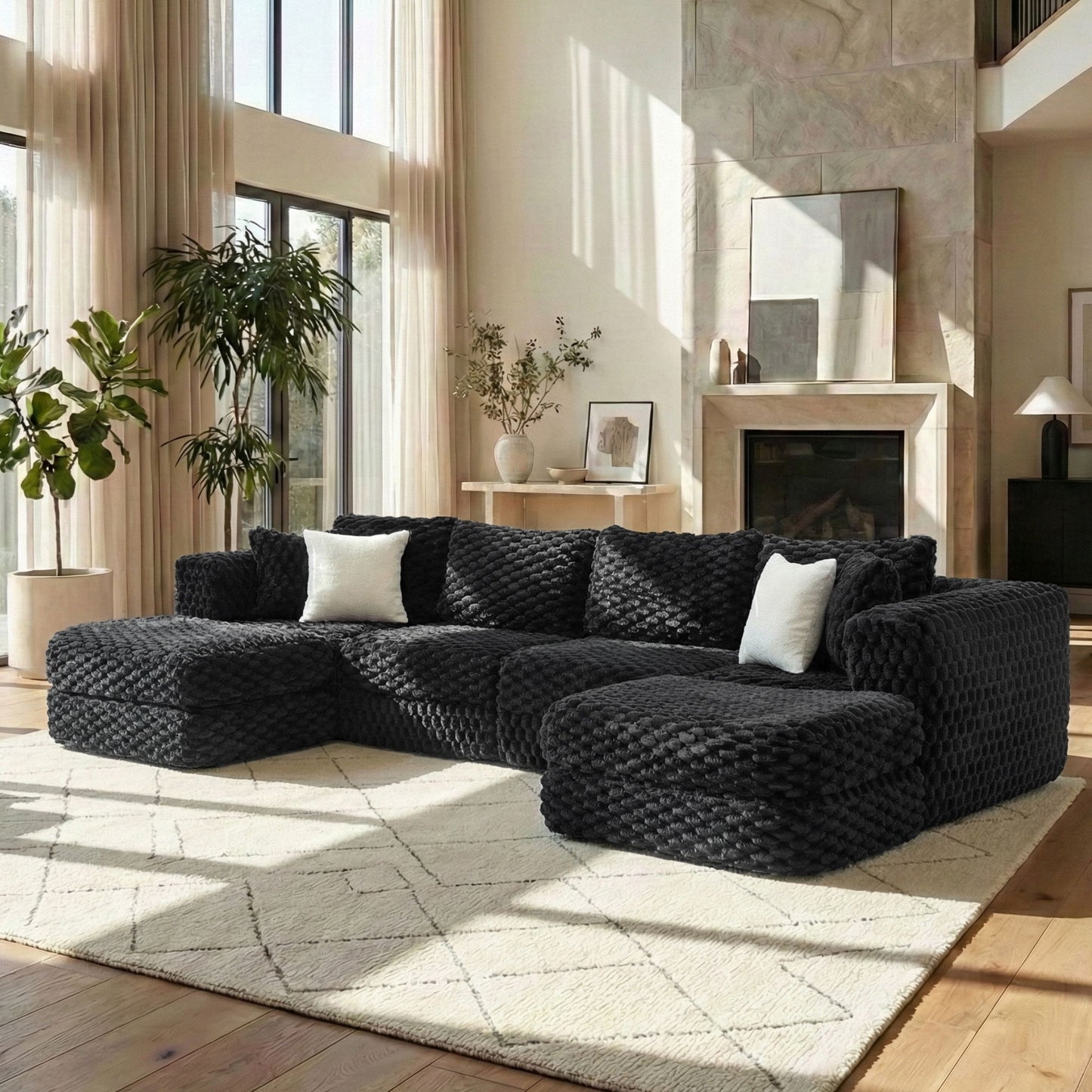 Modular Sectional Sofa, Boneless Couch With 2 Movable Ottomans Hearth and Haven