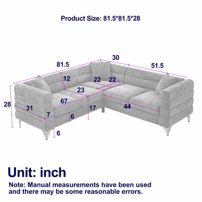 Oversized L - Shaped Corner Sofa, 5 Seater Sectional With 3 Cushions, Living Room Furniture - Orange Home Essentials