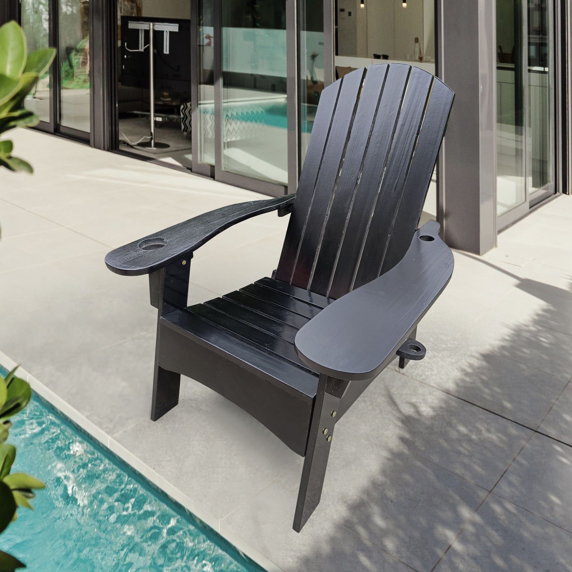 Outdoor Or Indoor Wood Adirondack Chair With An Hole To Hold Umbrella, On The Arm Home Essentials