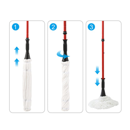 Ultra Fine Fiber Twist Mop With 57.5 Inch Long Handle For Dry And Wet Floor Cleaning - Red Daily Nest