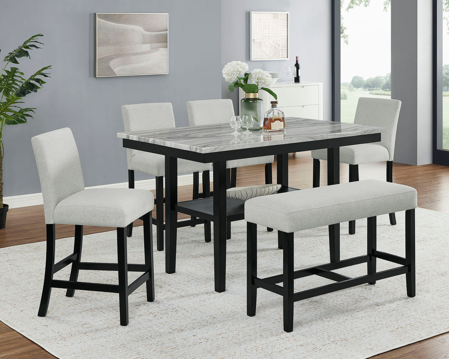 Marbel - Faux Marble Counter Height Set Crown Mark