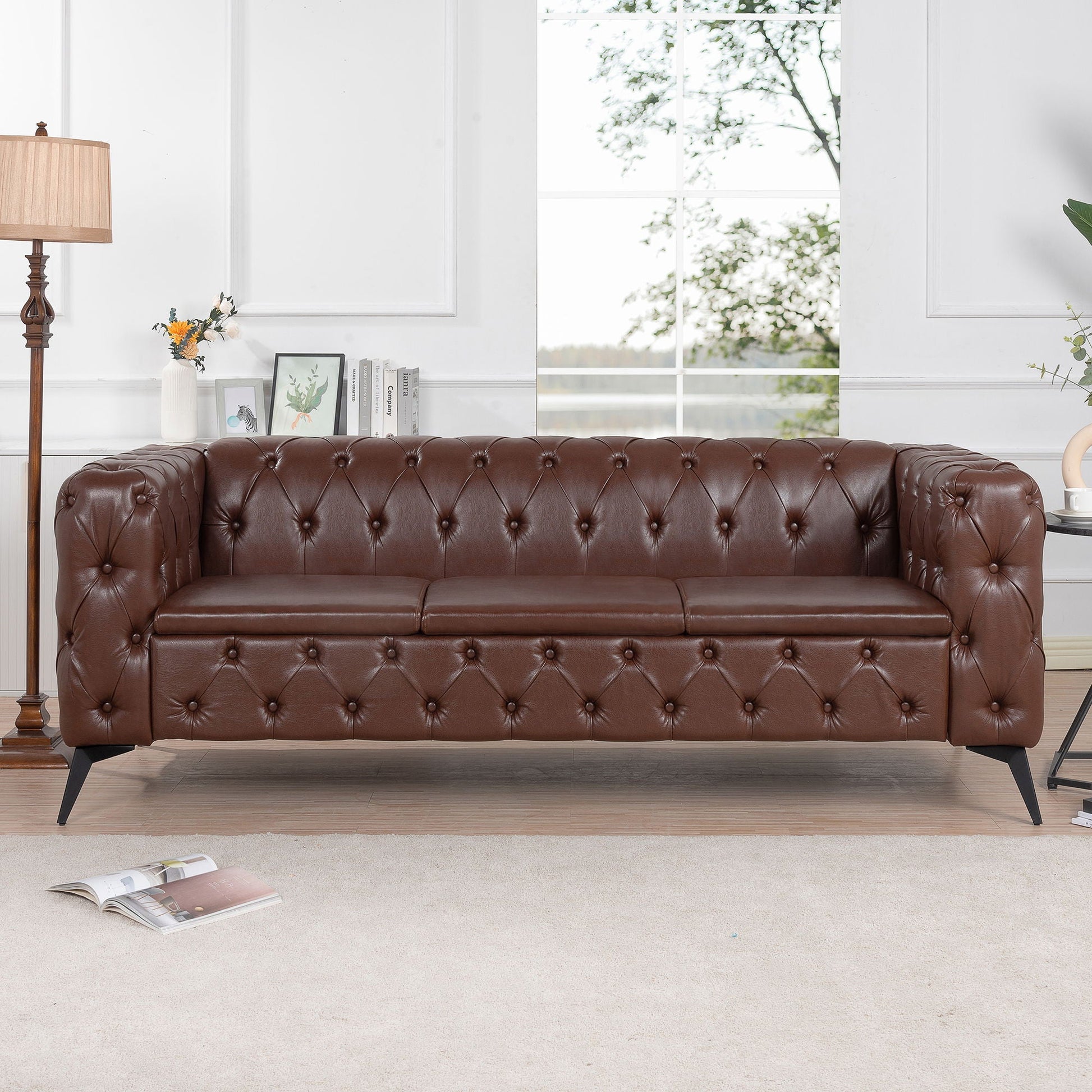 Square Arm Removable Cushion 3 Seater Sofa Home Essentials