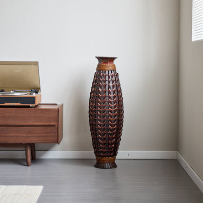 Hand Woven Bamboo Floor Vase, Decorative Accent For Living Room - Acacia Wood Daily Nest