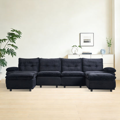 Upholstery Modular Sectional Sofa , 4 Seater With 2 Ottomans For Living Room - Black Home Essentials