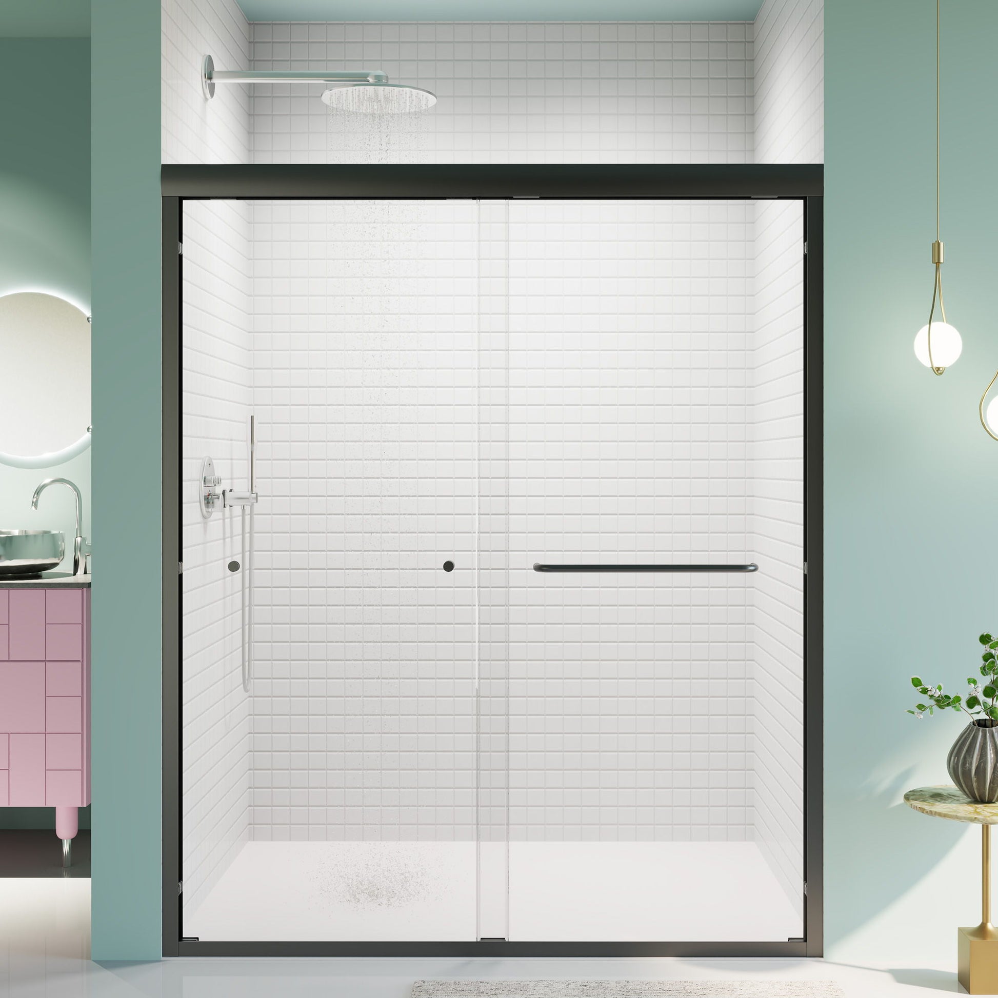 Semi-Frameless Double Sliding Shower Door, Bypass Shower Door, 1 / 4" (6Mm) Thick SGCC Tempered Glass Door Daily Nest
