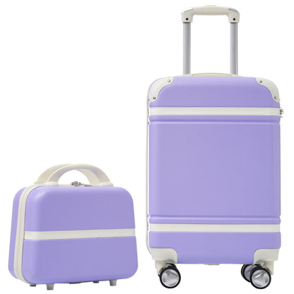 20" Hardside Luggage With Cosmetic Case, 2 Piece Lightweight Suitcase Set With Spinner Wheels, Carry On Vintage Luggage