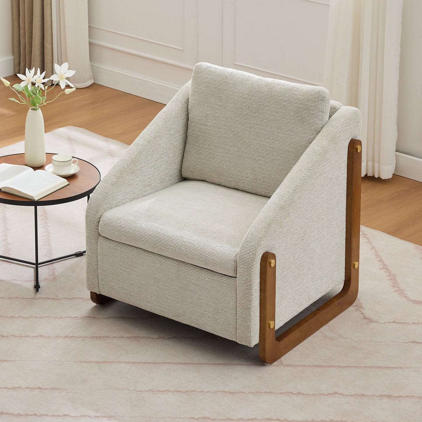 Modern Upholstered Armchair With Wooden Side Frame Home Essentials