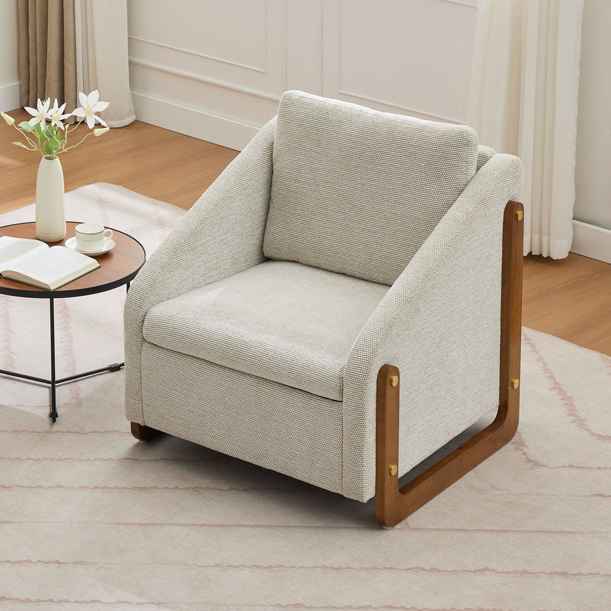 Modern Upholstered Armchair With Wooden Side Frame Home Essentials