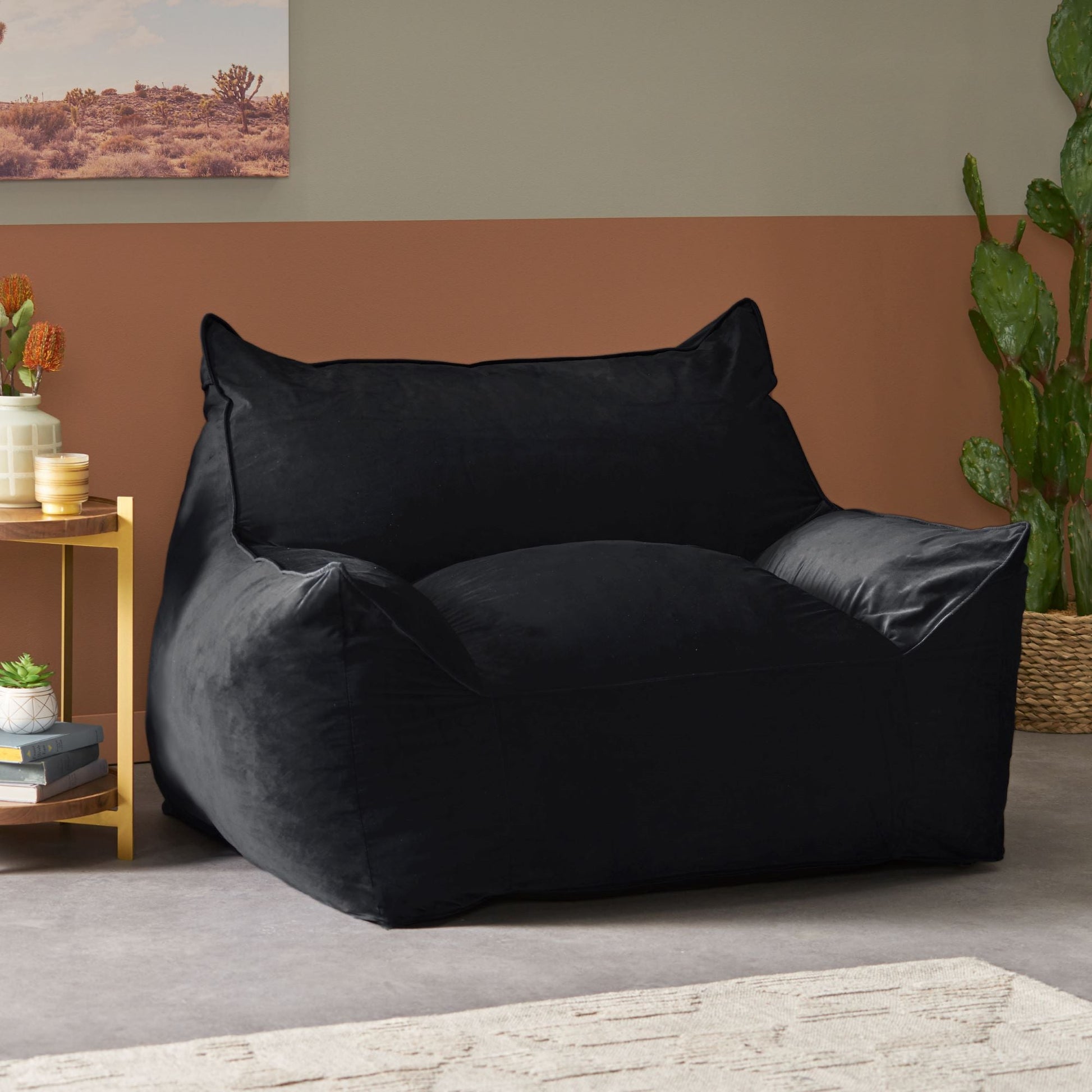 Allea - Velveteen Bean Bag Chair With Armrests - Midnight Blue Home Essentials
