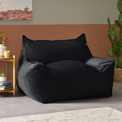 Allea - Velveteen Bean Bag Chair With Armrests - Midnight Blue Home Essentials