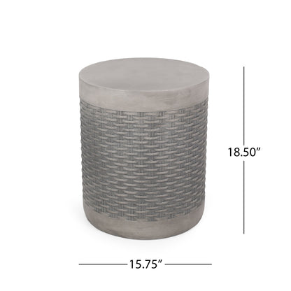 Outdoor Lightweight End Table Round Concrete Outdoor Side Table - Natural Noble House