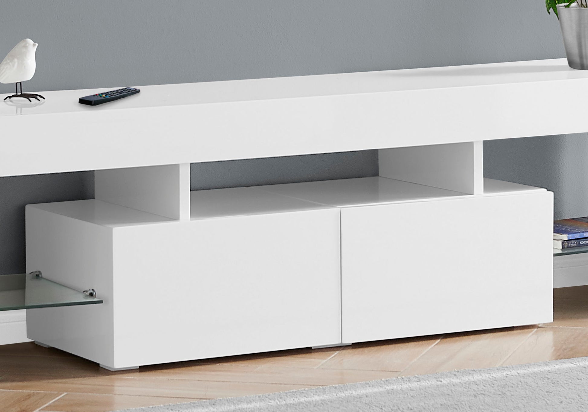 TV Stand, Console, Media Entertainment Center, Storage Cabinet, Glossy Contemporary & Modern - White 8th Street
