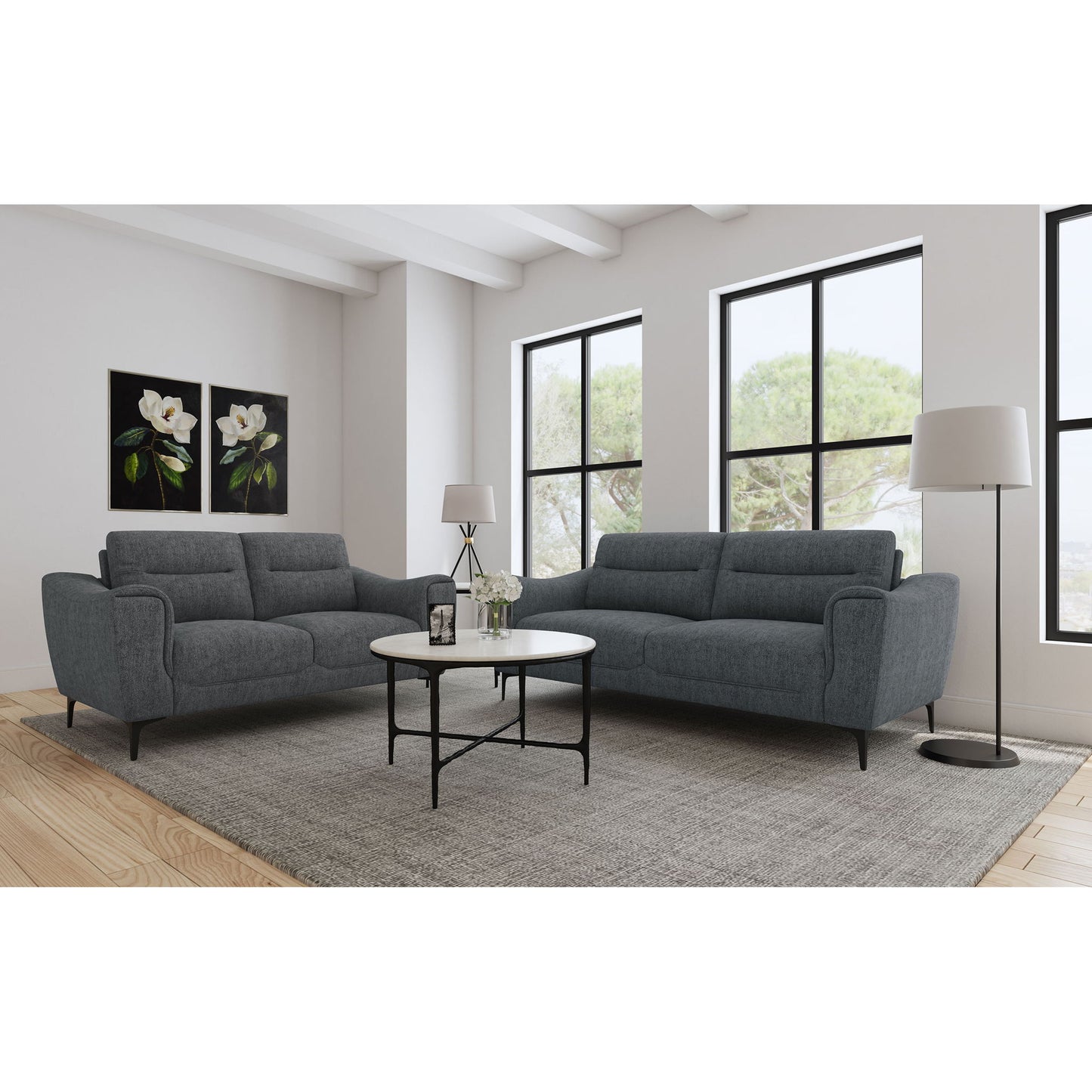 Oberle - 2 Piece Upholstered Sofa Set With Pocket Coil Seating - Charcoal Furniture Max