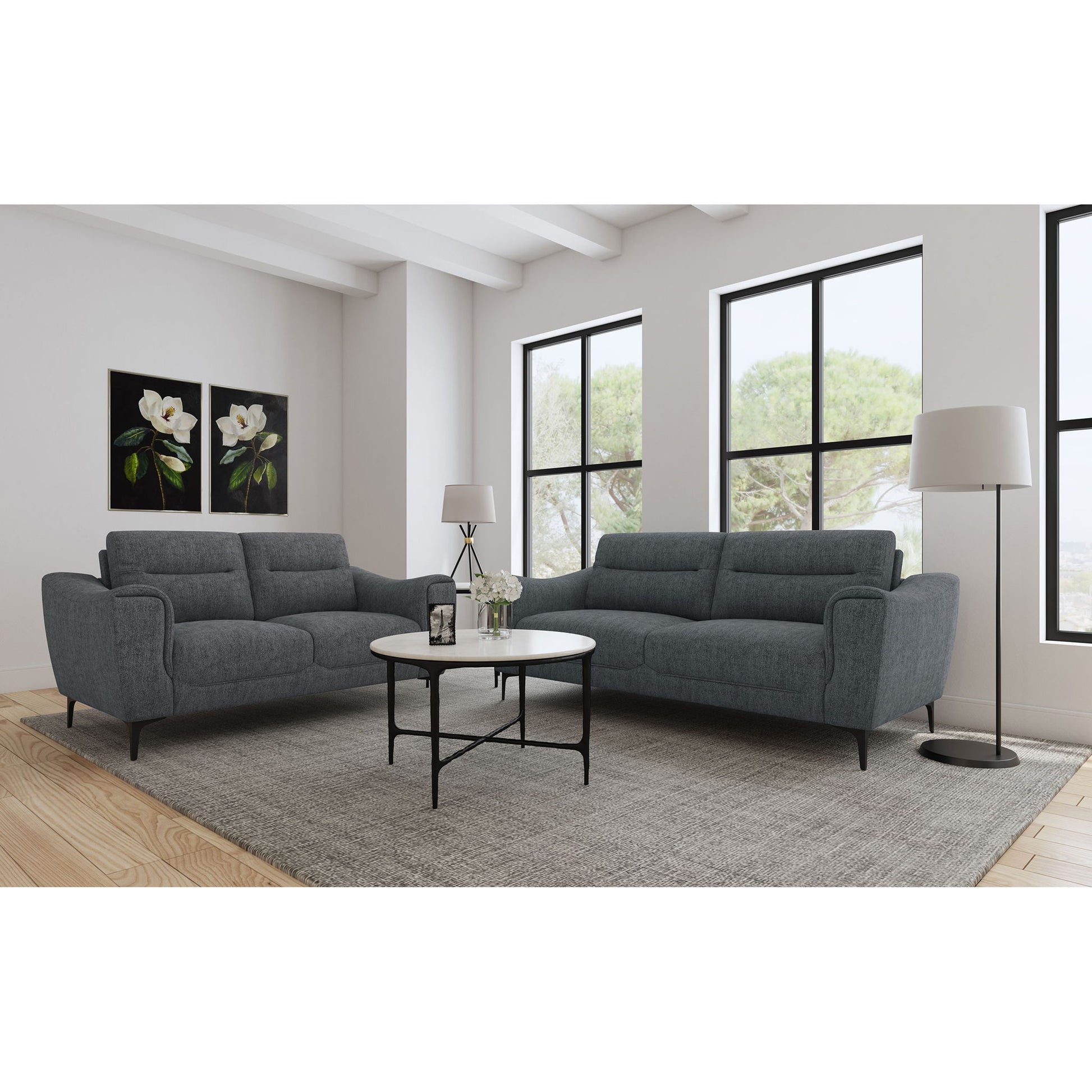 Oberle - 2 Piece Upholstered Sofa Set With Pocket Coil Seating - Charcoal Furniture Max