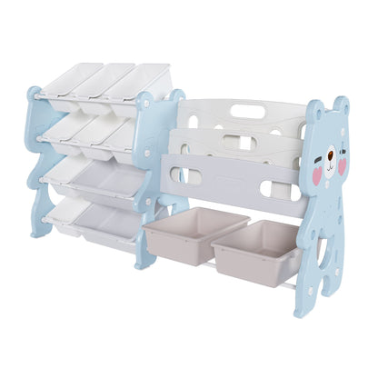 Kids Toy Storage Organizer With 2 Tier Bookshelf, Toy Storage With 12 Bins Home Essentials