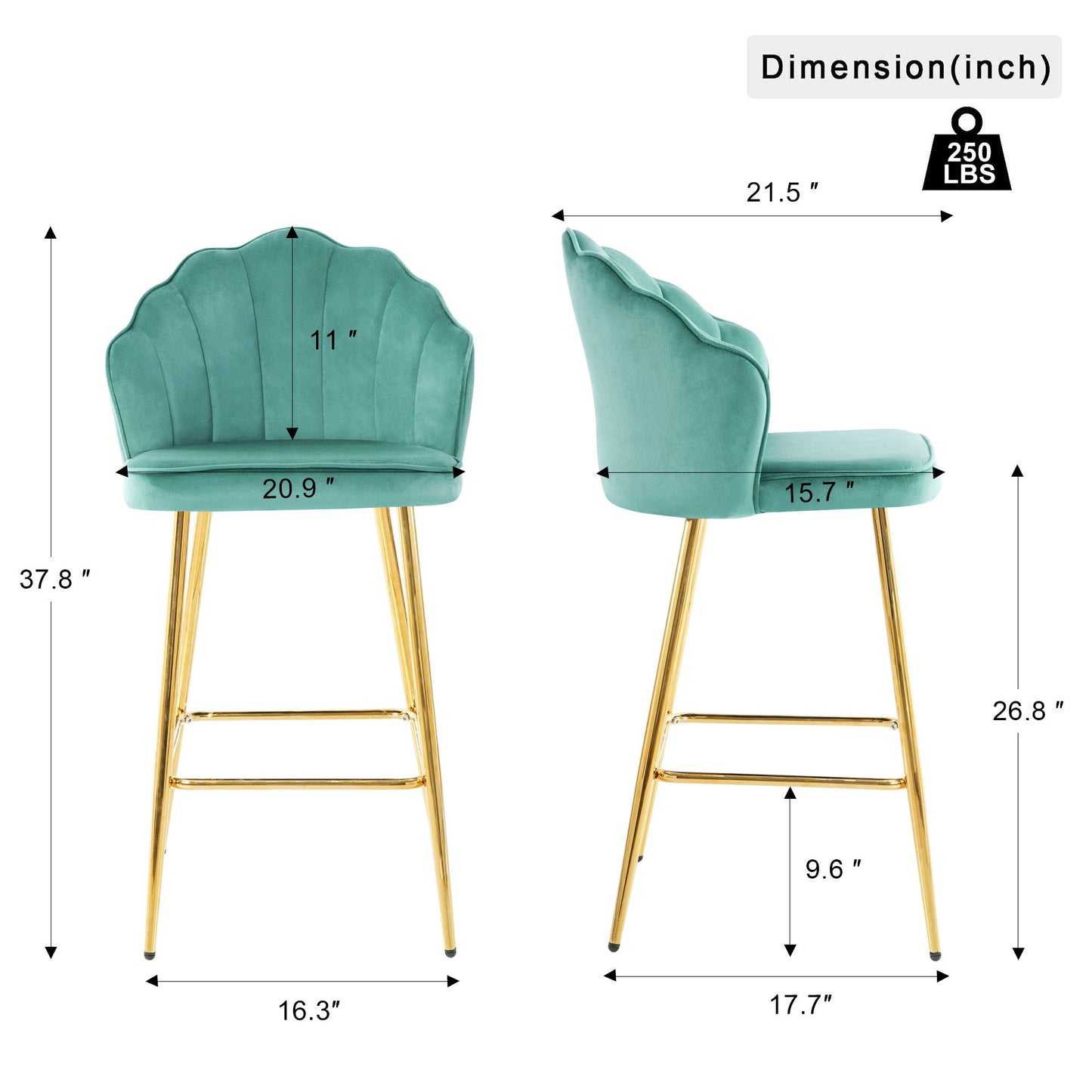 Elegant Shell Shape Velvet Bar Chair (Set of 2) Home Essentials