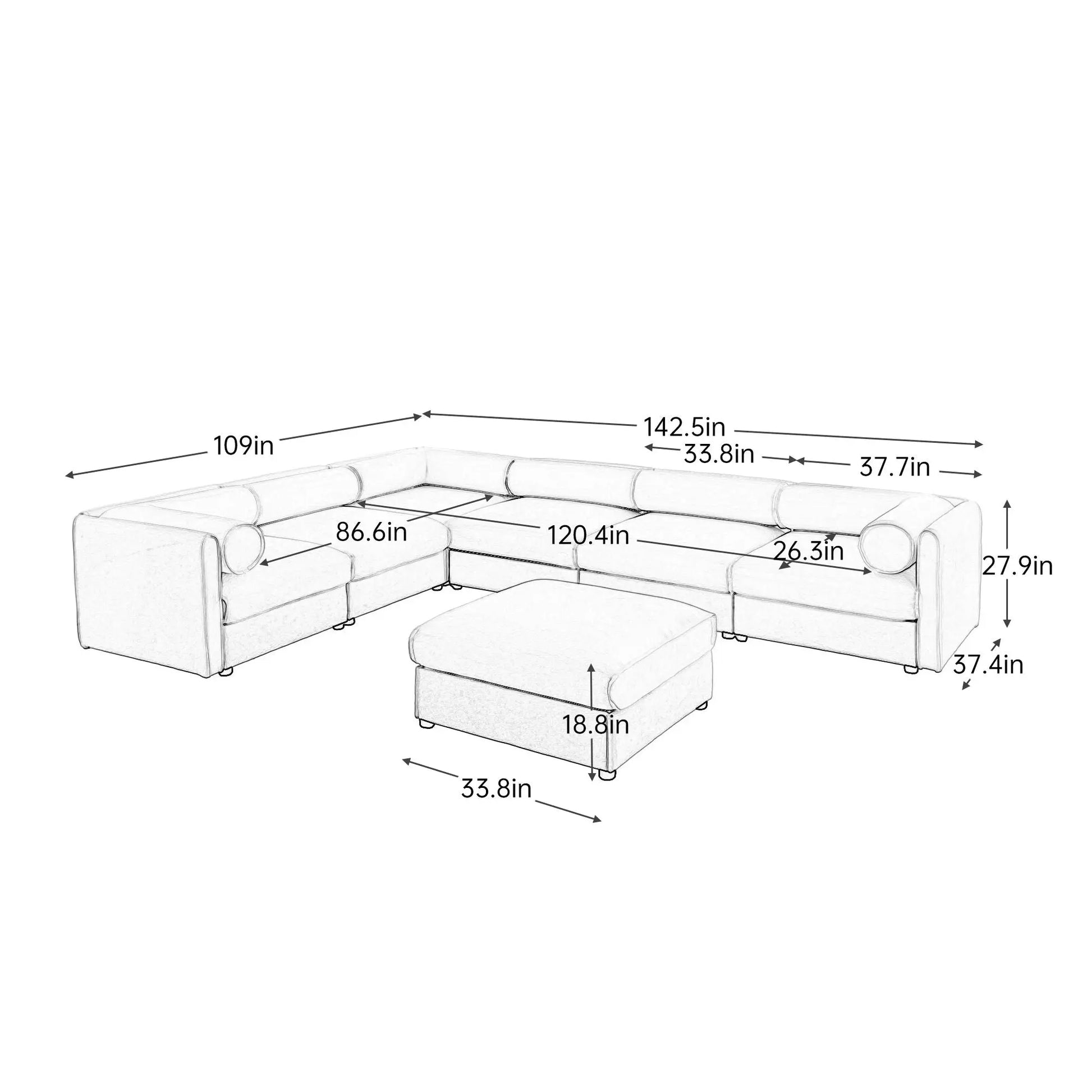 Contemporary Elegant White Chenille Sofa With Storage And Ottoman Home Essentials