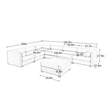 Contemporary Elegant White Chenille Sofa With Storage And Ottoman Home Essentials