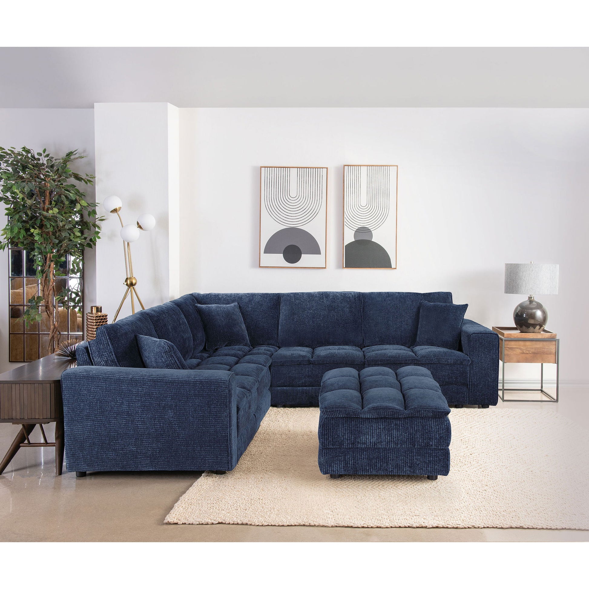Azure - 6 Piece Upholstered Modular Sectional Sofa - Blue Furniture Max