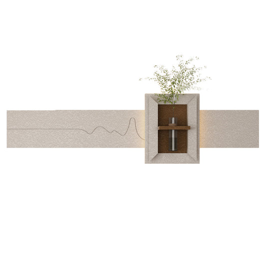 3D LED Sandstone Wall Decor With Simulated Plants, Glass Vase & Remote Control - Light Coffee Daily Nest