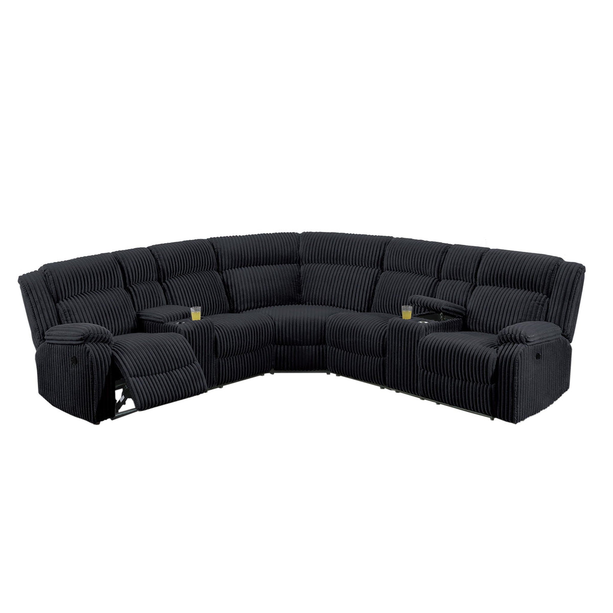 Manual Motion Reclining Sectional LAF / RAF Loveseat With Consoles Cup Holders Upholstered Living Room - Black Home Essentials