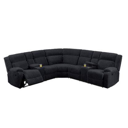Manual Motion Reclining Sectional LAF / RAF Loveseat With Consoles Cup Holders Upholstered Living Room - Black Home Essentials