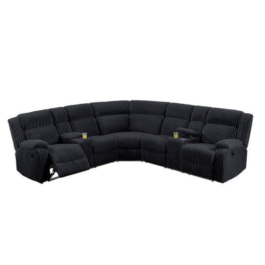 Manual Motion Reclining Sectional LAF / RAF Loveseat With Consoles Cup Holders Upholstered Living Room - Black Home Essentials