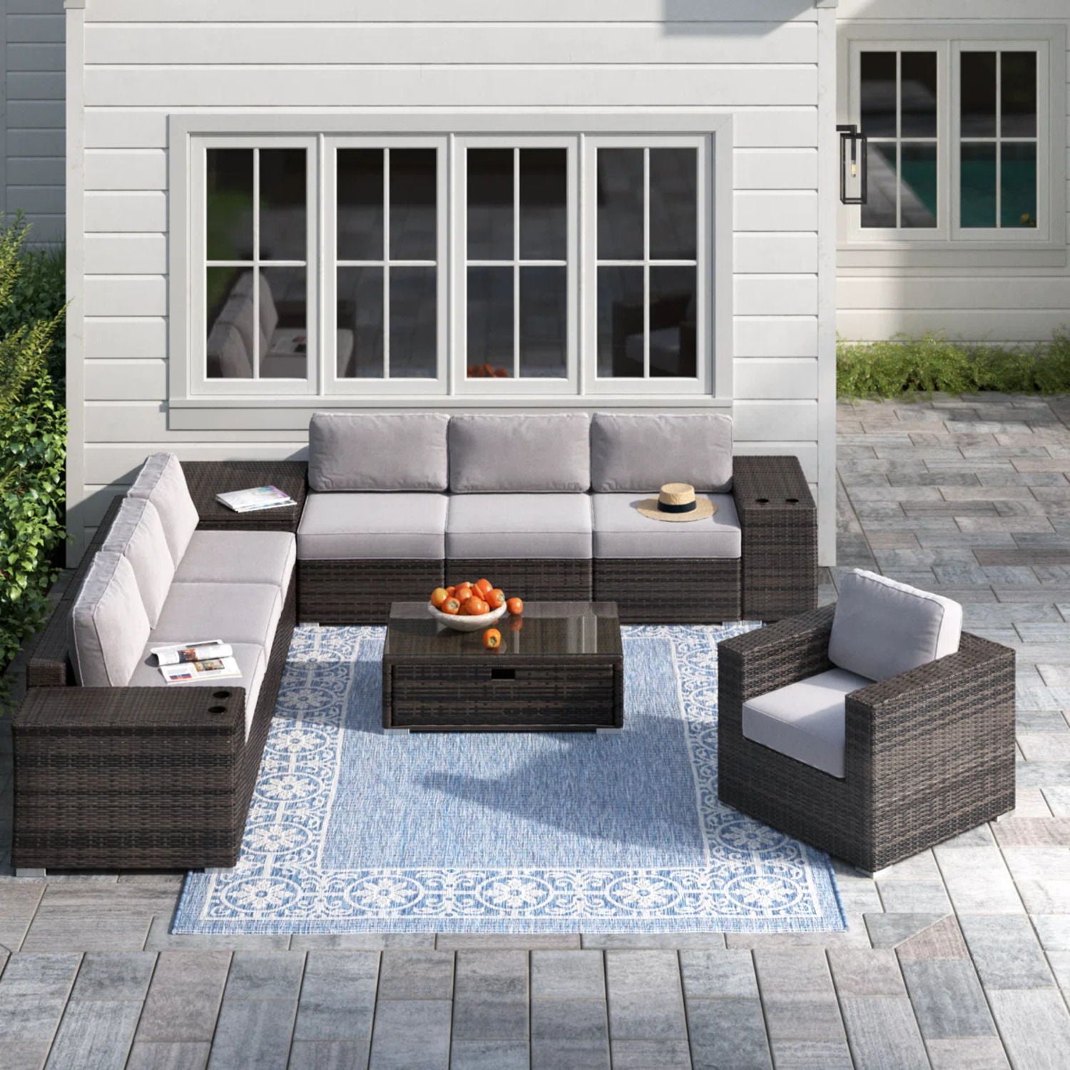 Modern Patio Rattan Sectional Set With Cushions LSI Patio Furniture