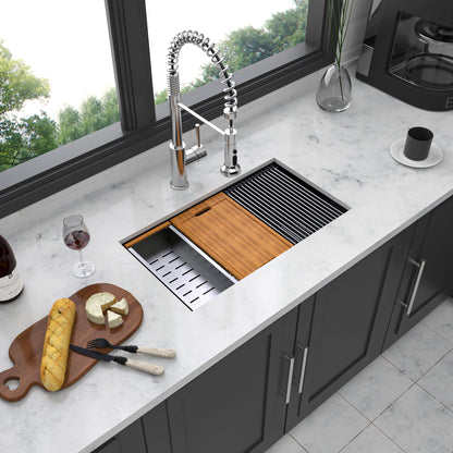Workstation Kitchen Sink, Single Bowl Undermount 16 Gauge Stainless Steel - White Daily Nest