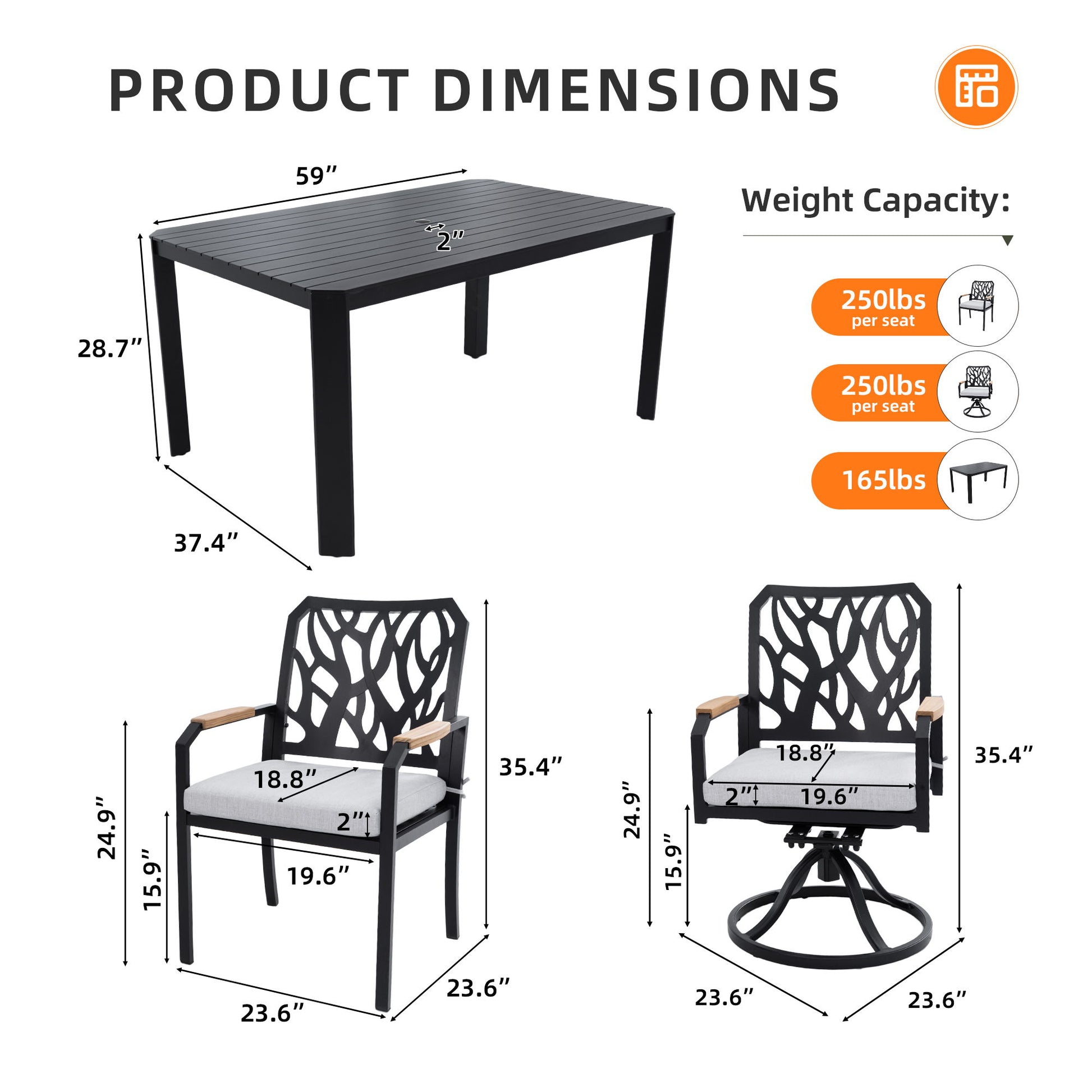 Outdoor Patio Furniture Dining Set With Sunbrella Fabric, Rectangular Table With Umbrella Hole Life Outside