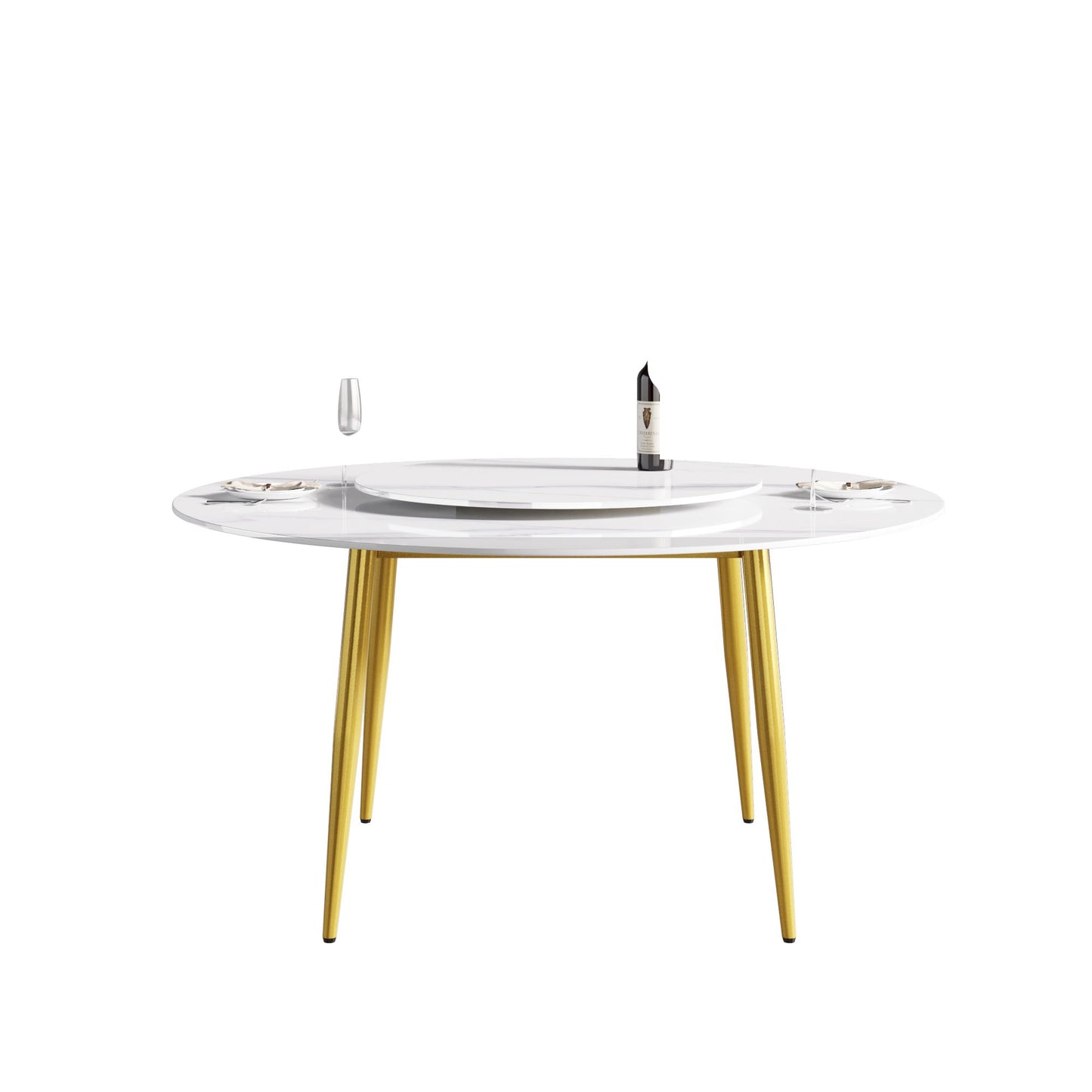 Modern Artificial Stone Round Dining Table, Can Accommodate 6 People Artificial Stone Turntable - White Home Essentials