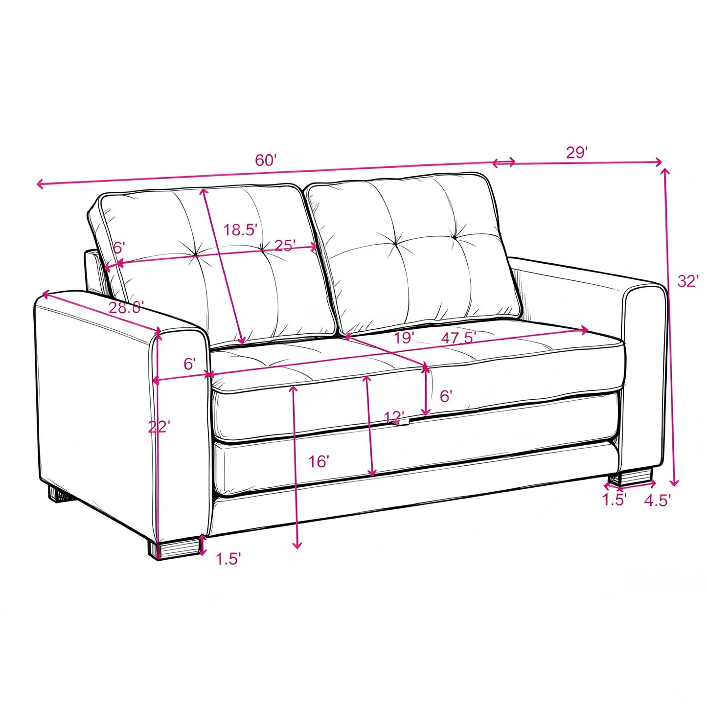 Upholstered Pull Out Sleeper Loveseat US Pride