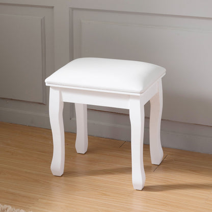 Vanity Stool Padded Makeup Chair Bench With Solid Wood Legs - White