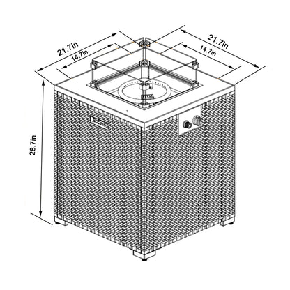 Propane Gas Square Fire Pit, Tile Tabletop With Beautiful Wicker Base For Outside Home Essentials