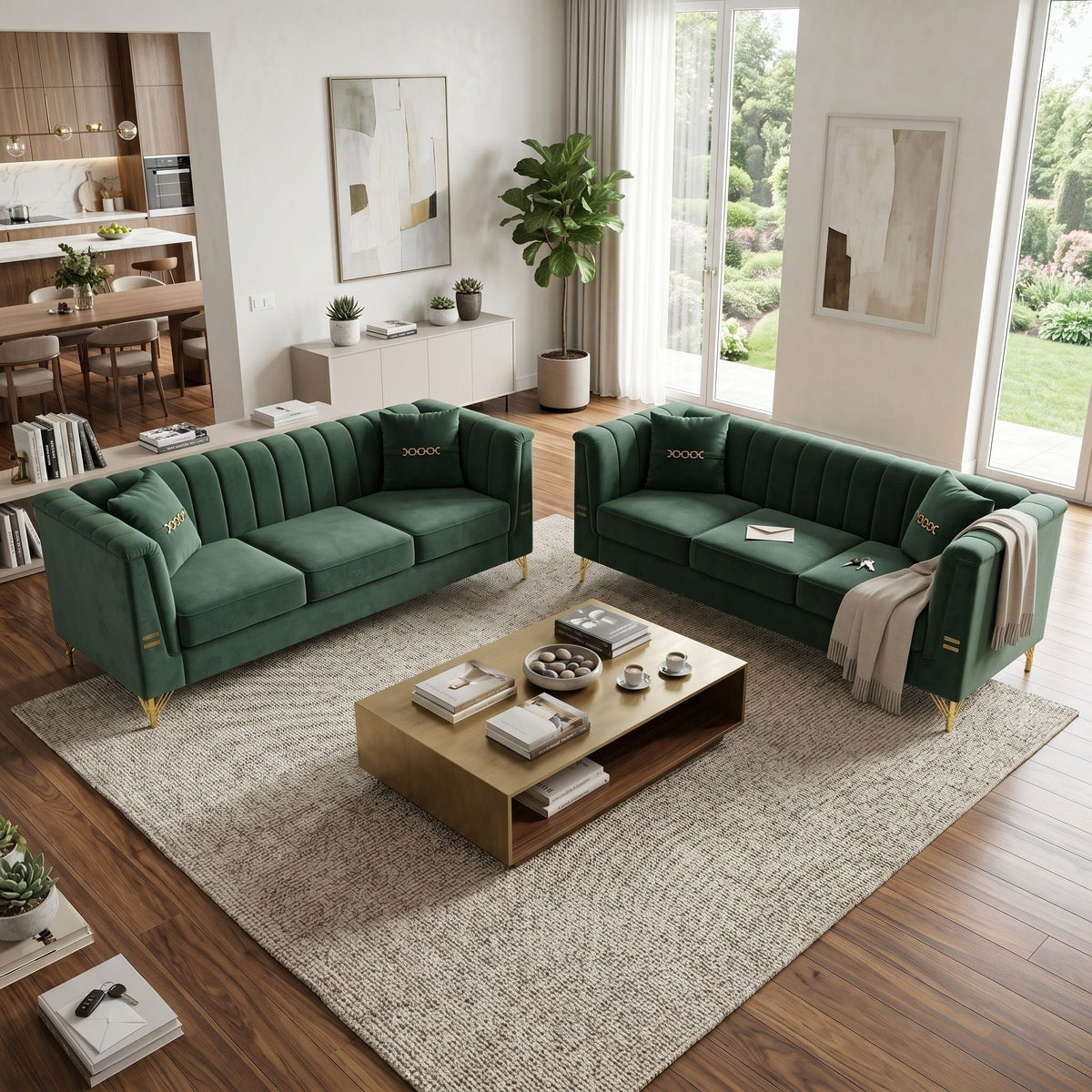 Upholstered 3 Seater Sofas Living Room Furniture (Set of 2) Home Essentials