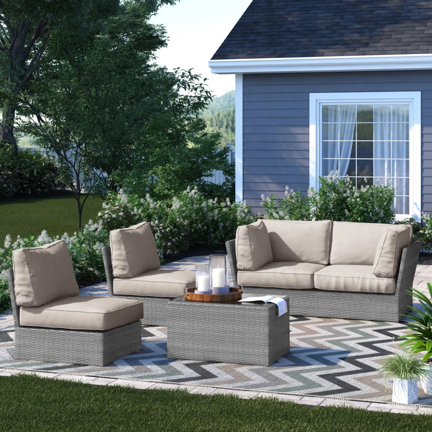 Stylish Modular Wicker Patio Seating Group LSI Patio Furniture