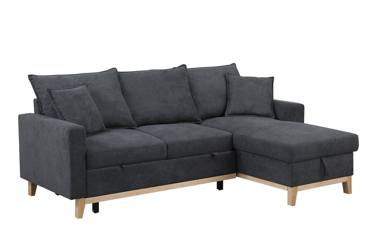 Colton - Woven Reversible Sleeper Sectional Sofa With Storage Chaise - Dark Gray