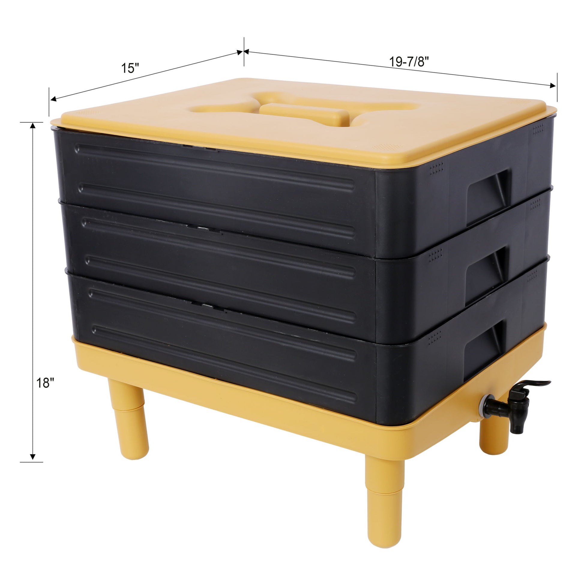 Durable 3 Tray Worm Farm Kit For Efficient Vermicomposting, 65L Capacity - Yellow / Black Daily Nest