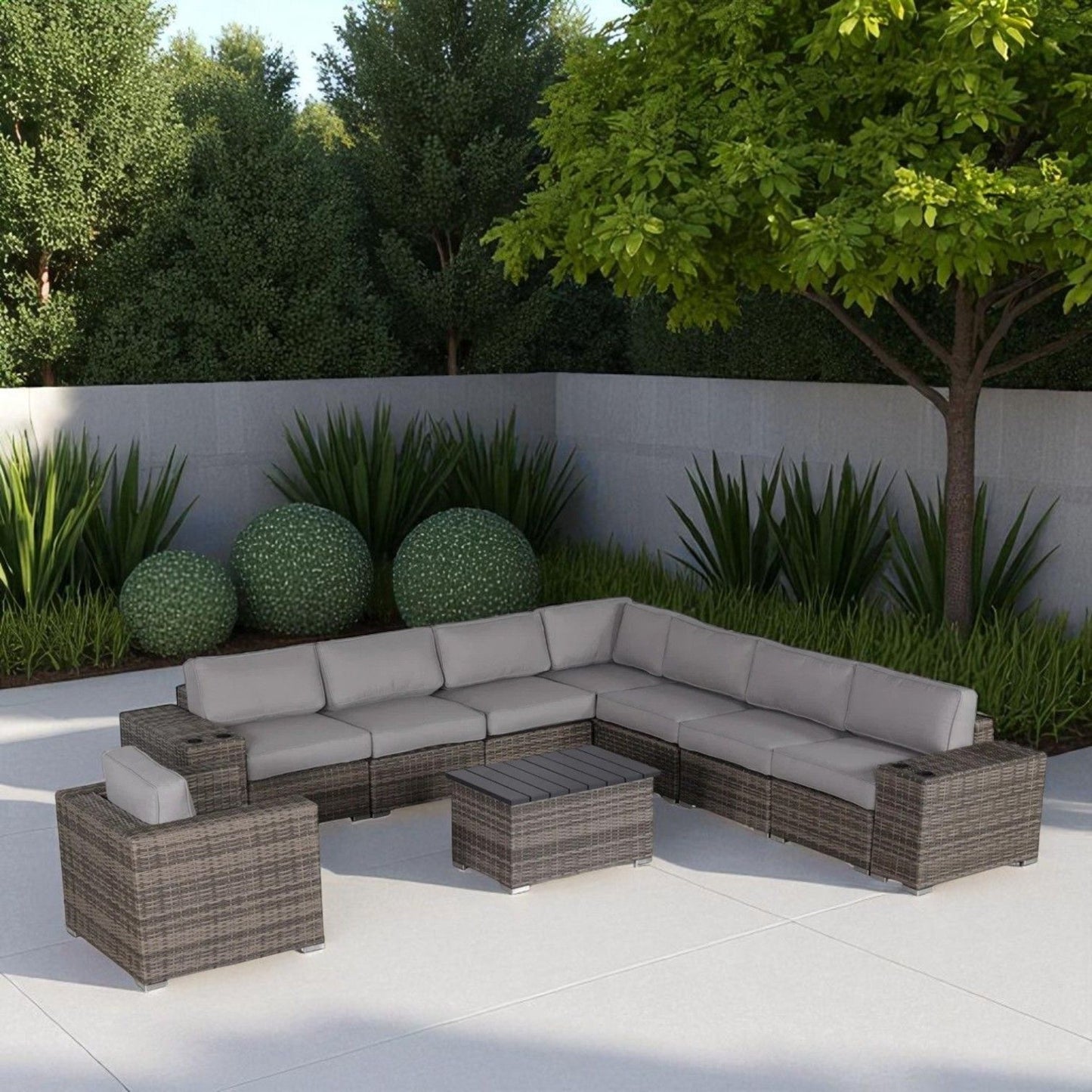 Modern Patio Rattan Sectional Set With Cushions LSI Patio Furniture