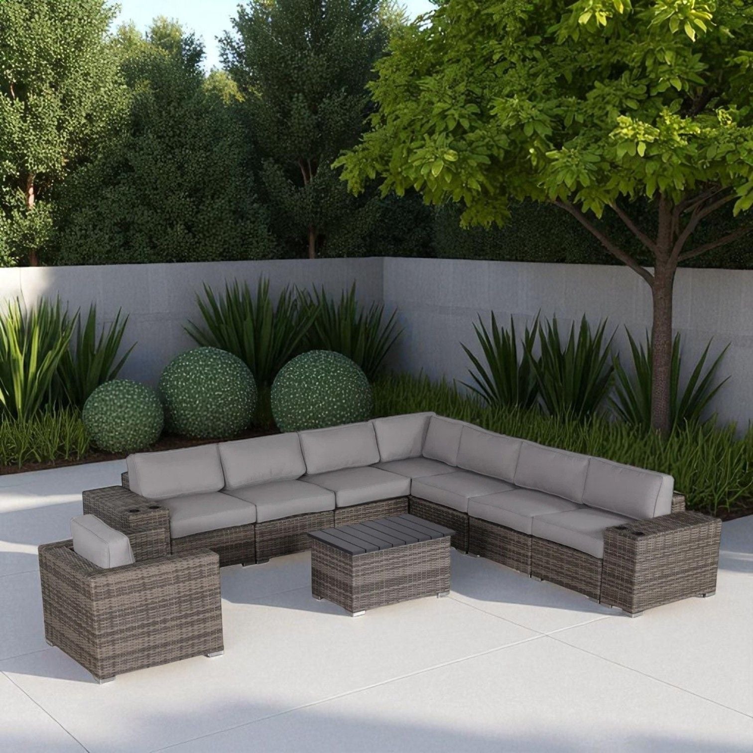 Modern Patio Rattan Sectional Set With Cushions LSI Patio Furniture