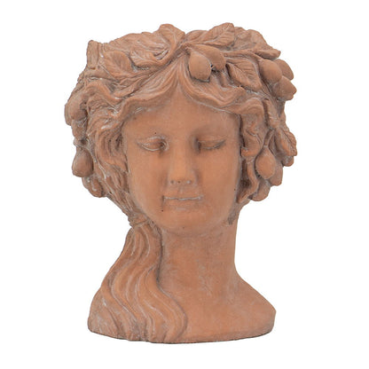 8X9X11.5" Head Bust Planter, Greek Style Cement Head Planter, Indoor Outdoor Home Garden Decor - Brown