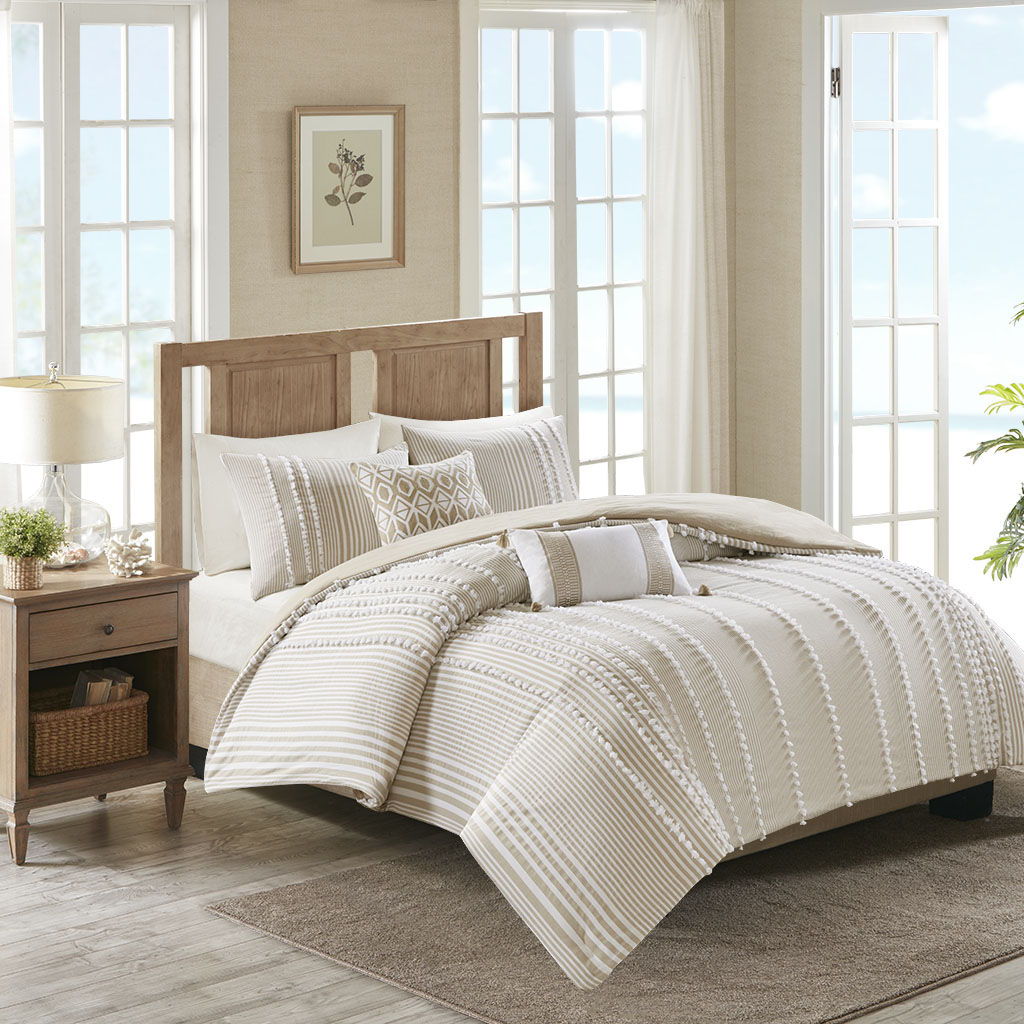 Anslee - King 3 Piece Yarn Dyed Comforter Set - Taupe