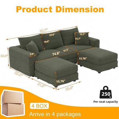 Convertible Deep Seat Sofa With Soft Pillows And Ottomans Home Essentials