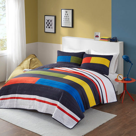 Morris - Full Stripe Printed Quilt Set - Multi