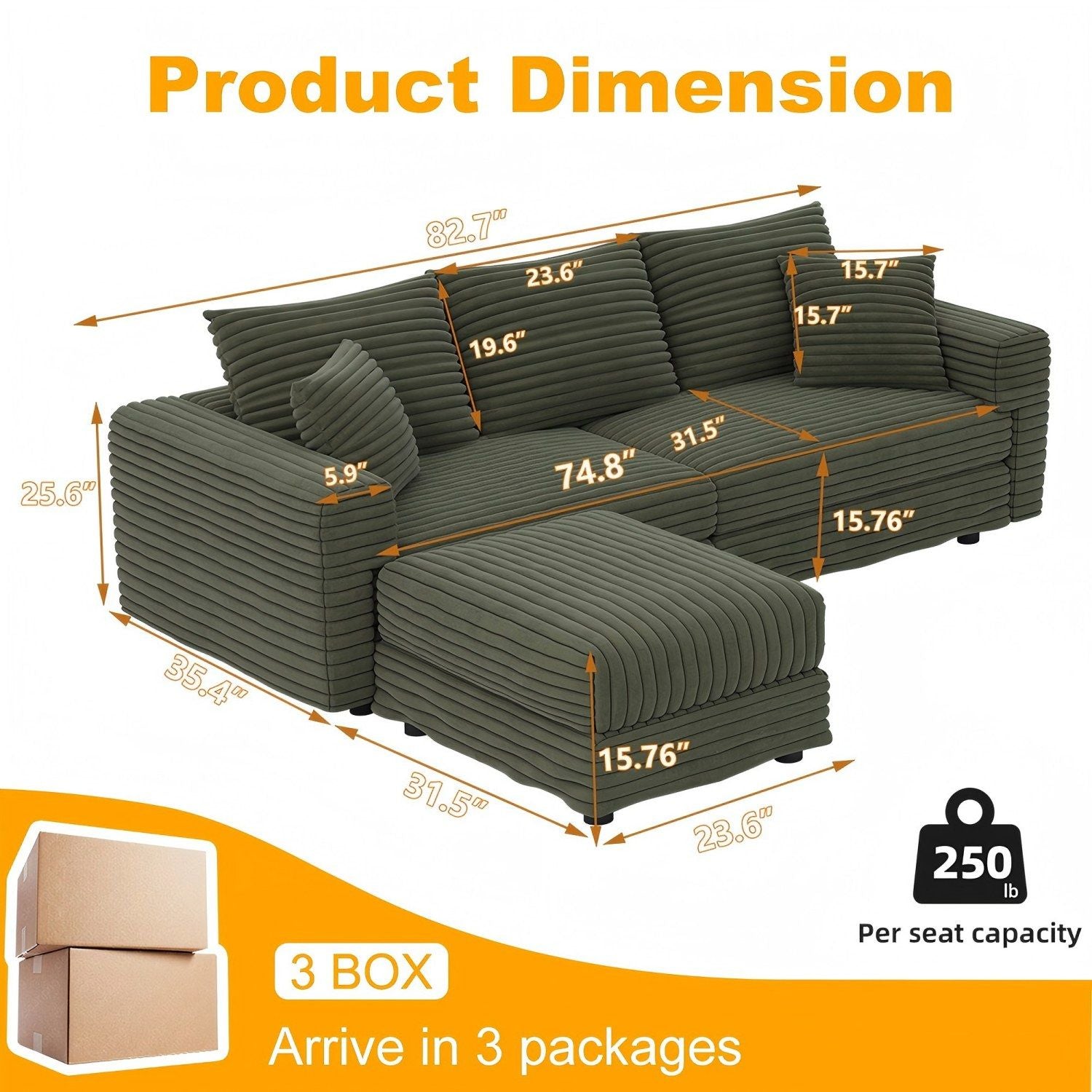 Convertible Deep Seat Sofa With Soft Pillows And Ottomans Home Essentials