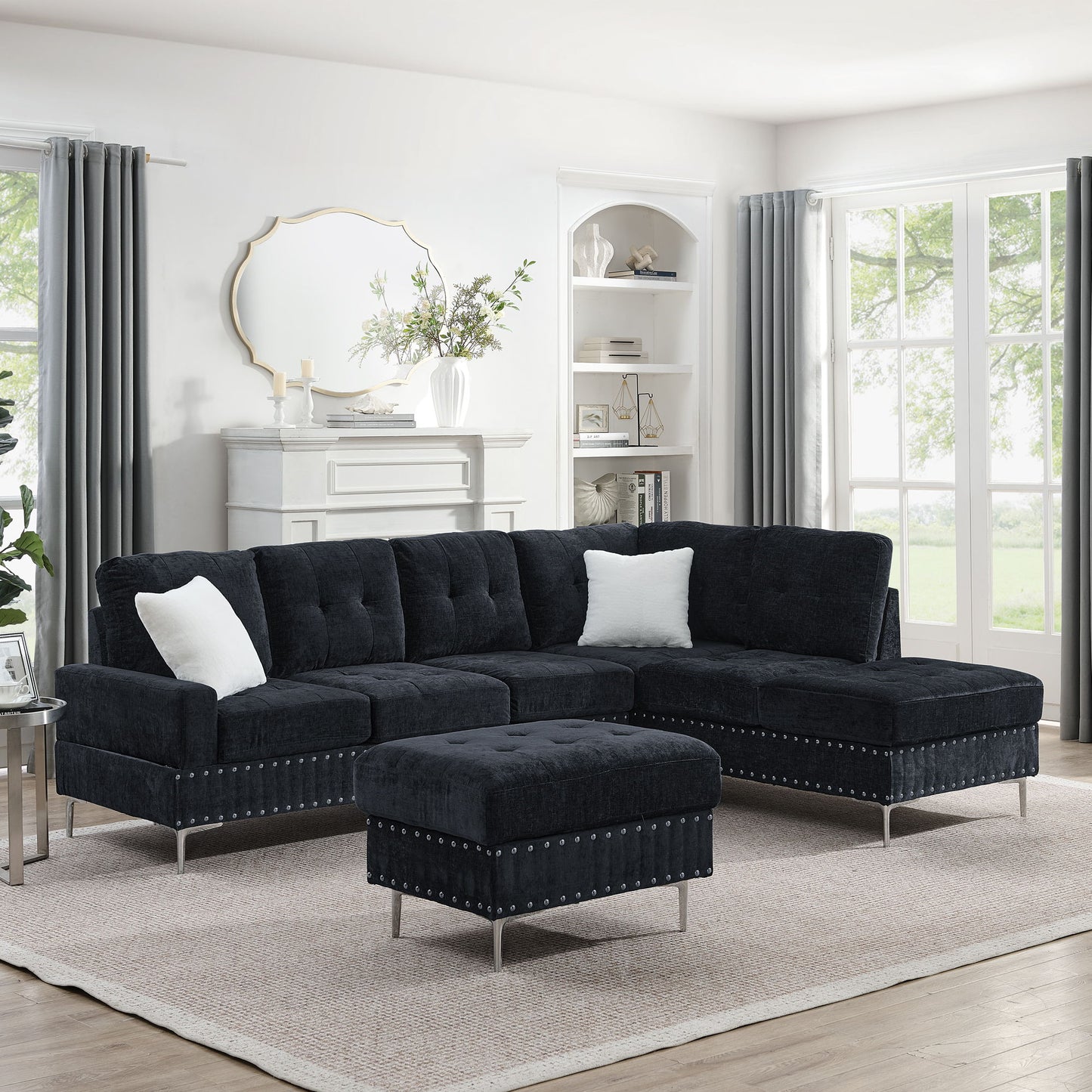 L-Shaped Sectional Sofa With Chaise And Storage Ottoman, Includes 2 Pillows Home Essentials
