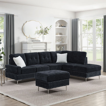 L-Shaped Sectional Sofa With Chaise And Storage Ottoman, Includes 2 Pillows Home Essentials